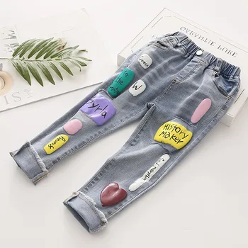 

Toddler Girls Jeans Korean Fashion Cartoon Print Denim Pants for Girl Spring Autumn Trousers 3 4 5 6 7 8 9 Years Children Pants