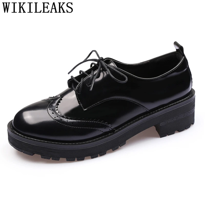 Женские Кожаные Туфли-броги зимняя обувь модные оксфорды для женщин криперы