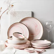 Набор тарелок из розового мрамора, керамическая кухонная тарелка, набор посуды, блюда для еды, рисовый салат, лапша, миска, суп, кухонный инструмент для приготовления пищи, 1 шт