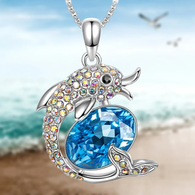 schmuck necklace halskett halskette kette silber 925 halskette damen  Modische Einkommen Ozean Dolphin Halskette Delphin Spielen Kristall Anhänger  Exquisite Design Denken Hohe Qualität Halskette Mädchen Geschenk -  AliExpress