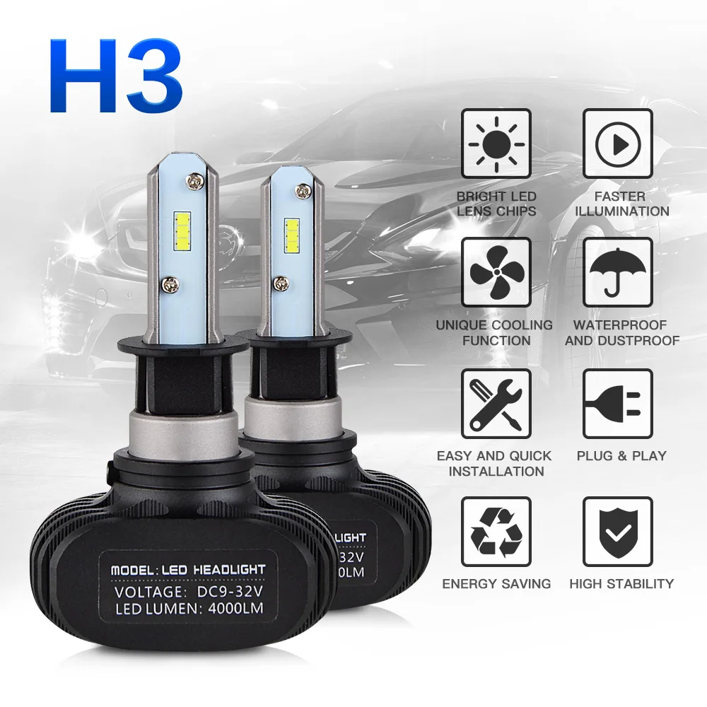 NICECNC H7 H3 H1 9012 CSP светодиодный автомобильный головной светильник, лампа Hi-Lo Beam 25 Вт 6500 лм к, автомобильный светильник 12 в 24 В