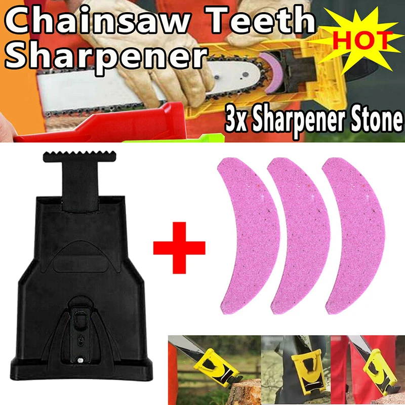 1 set Durable Woodworking Chainsaw Teeth Sharpener& 3pcs Grinder Sharpening Stone Black/Green/Red Colour Optional