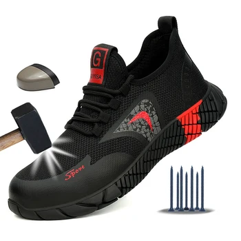 

SOLUDOSO Breathable Safety Shoes Men Summer Lightweight Work Shoes Steel Toe Puncture-Proof Work Sneakers Indestructible Shoes