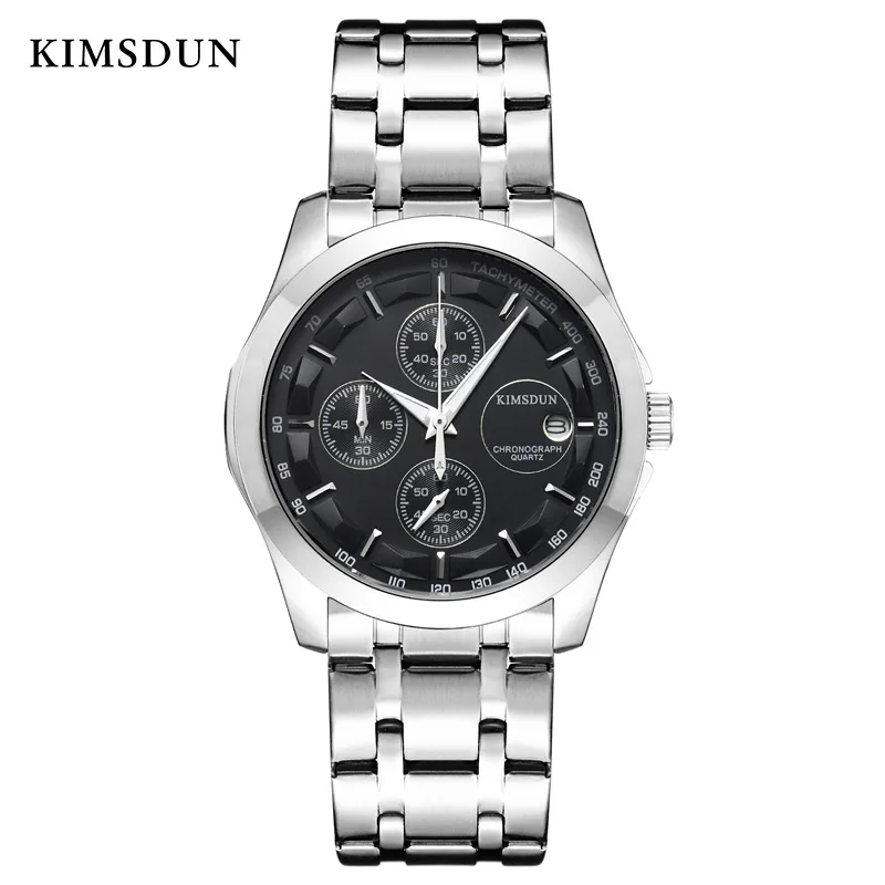 Silver Silver Black KIMSDUN TEND, топ бренд, роскошные модные повседневные кварцевые мужские часы с кожаным ремешком, мужские наручные часы, часы для мужчин - Цвет: Silver Silver Black