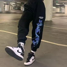 

YICIYA Y2K Lightning Print Sweatpants Ladies Fashion Black Casual Loose Joggers Baggy High Waist Pants Streetwear Summer 2021