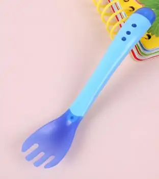 blue fork 1 шт./3 шт./компл. детская посуда столовая посуда всасывающая чаша с ложка с датчиком температуры детская еда детский обеденный миска для питомца посуда - Цвет: blue fork