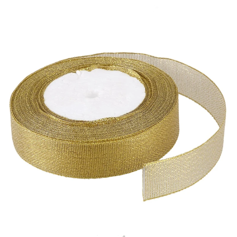 Baru 22 Meter 25 Mm Dua Sisi Satin Glitter Pita Bling Busur Gulungan Pernikahan Emas Pita Aliexpress