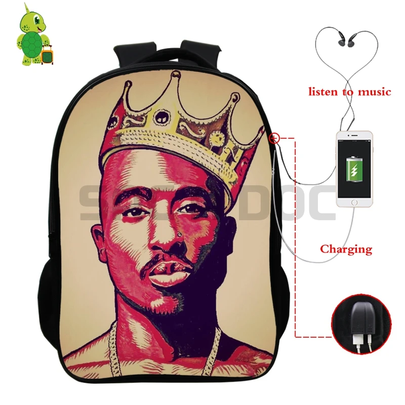 7 Известный Рюкзак с принтом Tupac, многофункциональные школьные сумки с USB зарядкой для подростков, женщин и мужчин, ежедневный рюкзак, коллекция фанатов - Цвет: 7