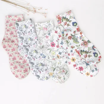 

new ins girl Student lovely Socks summer vintage plants pink thin flower Socks