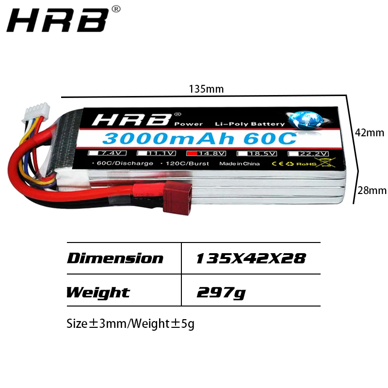 Аккумулятор HRB Lipo 14 8 V 3000mah 4S 60C XT60 EC5 XT90 S AS150 Deans T Plug Female RC Quadcopter Airplanes FPV Drone Car Parts|lipo