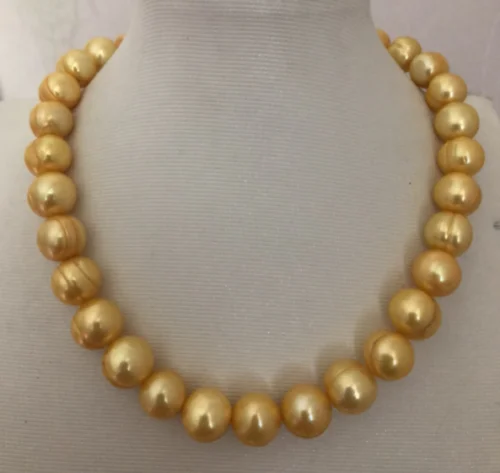 

Великолепное Золотое жемчужное ожерелье 12-13 мм в южноморском стиле барокко 18 дюймов 14 к