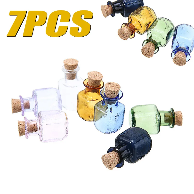 7 Colors Mini Glass Bottles Rectangle Cute With Cork Little Gift tiny Jars Vials 