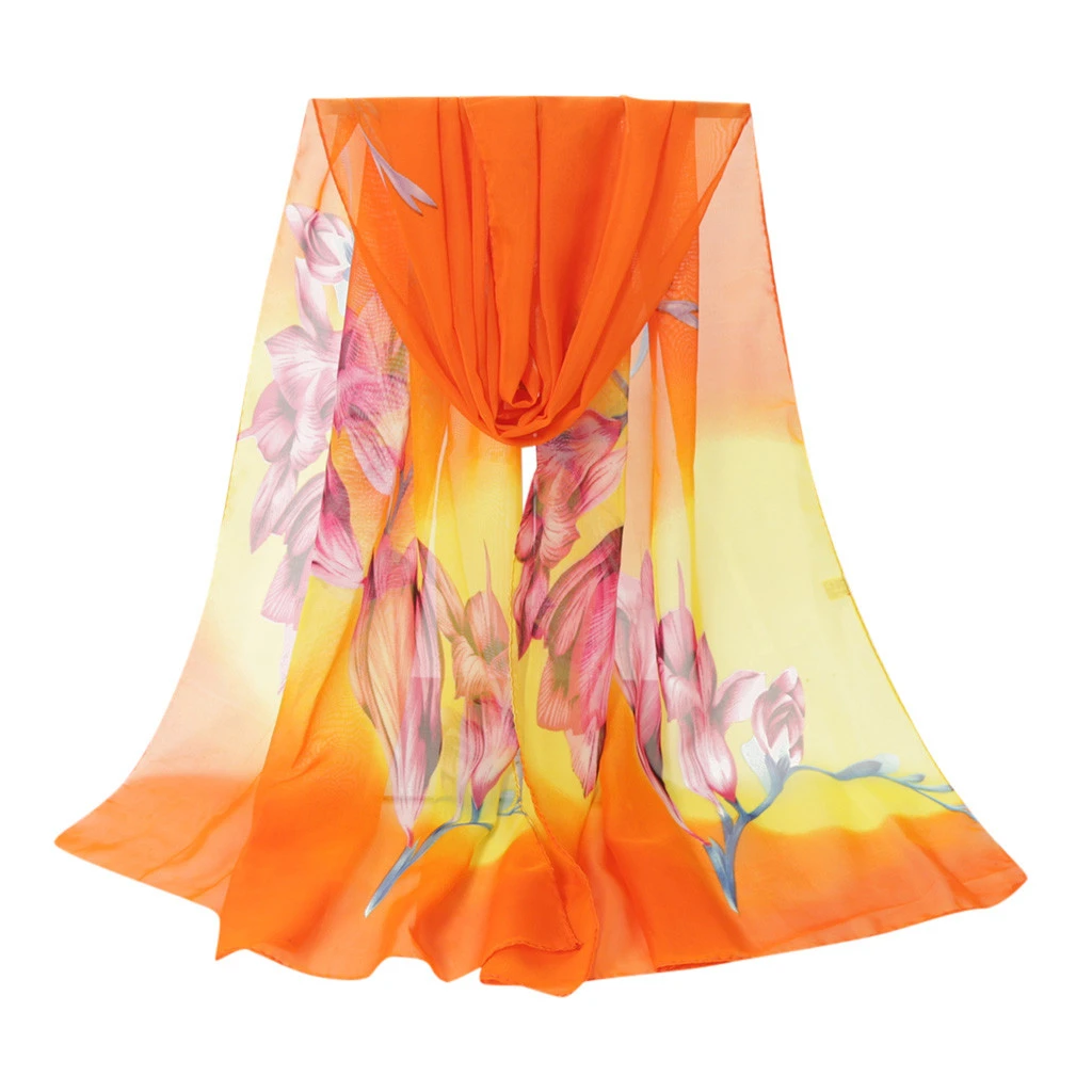 Fashion Silk Chiffon Scarves Women Wrap Sunscreen Beach Cover Up Long Hijab Print Flowers Shawl Summer Polyester Cape Femal 919