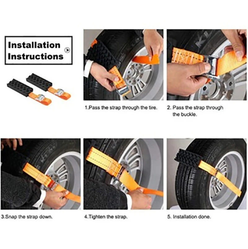 Traction Boards 1PC Durable PU Anti-Skid Car Tire Traction Blocks With Bag Emergency Snow Mud Sand Tire Chain Straps For Snow Mud Ice
