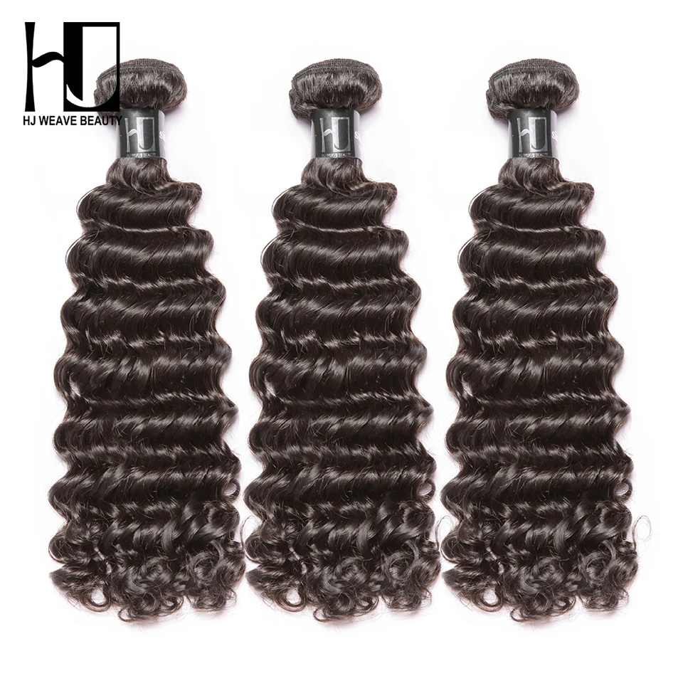 

8A HJ Weave Beauty Indian Hair 3Pcs Indian Deep wave Virgin Hair Bundles 100% Human Hair extensions Free Shipping