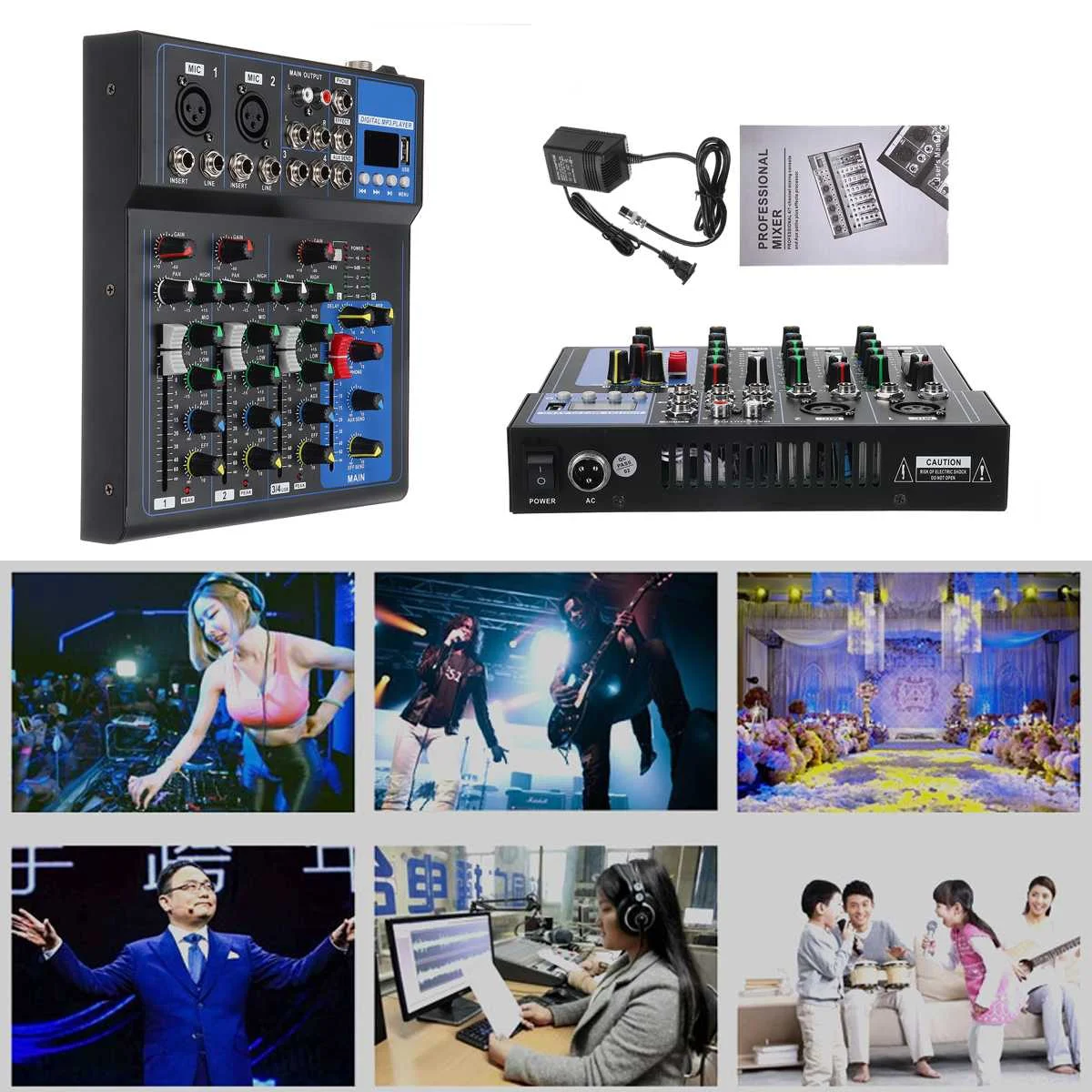 Портативный аудио микшер с Bluetooth USB DJ звуковая микшерная консоль MP3 Разъем 4 канала