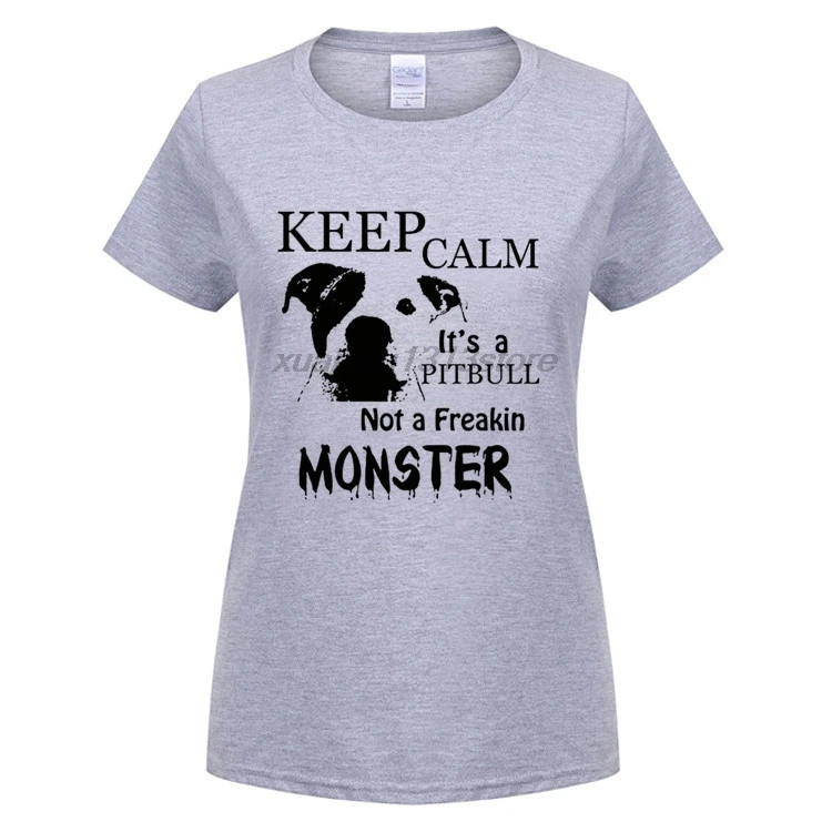 Custom T Shirt Keep Calm its a Pitbull Not Freakin Monster Pit Bull Pre-Cotton Short T-Shirt Comfort Print Tees |
