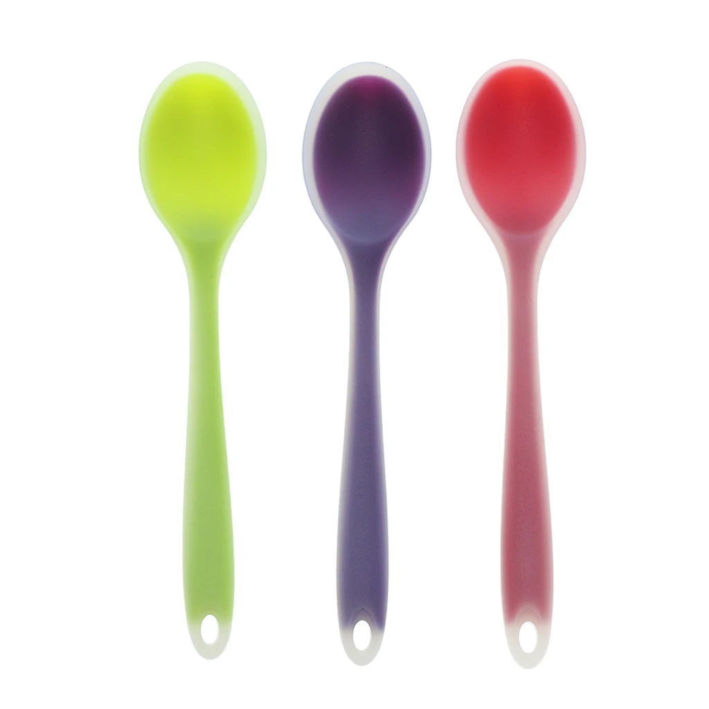 3 Pieces Portable Non-stick Kitchen Silicone Soup Spoon Ladle Coffee Tea Spoon for Home Kitchen Outdoor Camping