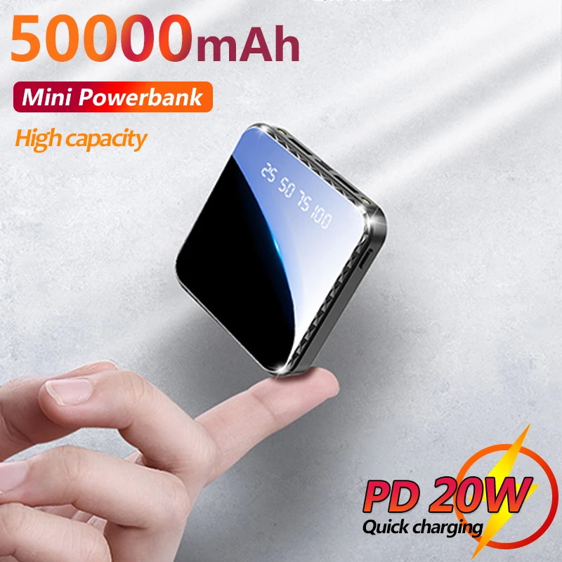 powerbanks 50000mAh External Battery Hand Strap Flashlight LCD Digital Display 2USB Fast Charge Charger Mini Portable Power Bank portable cell phone charger