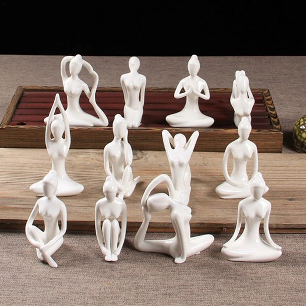 Ceramic Yoga Figure Ornament Statue Sculpture for Zen Garden Home Yoga Room Desk Decor