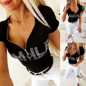 

Casual Funny tshirts Casual Tee TopHipster Tumblr Female TShirt Harajuku T-Shirts Woman Clothing Letter zipper short sleeve tops