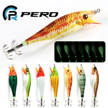 PERO –70mm, 10g,leurre méné avec hameçon crevette en bois, appât artificiel idéal pour la pêche en mer, turlutes peche au calamar 