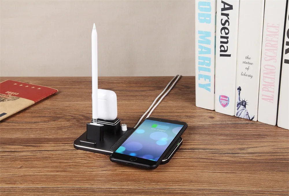 Qi Беспроводная зарядная подставка для iPhone x/Apple Pencil /AirPods 4 в 1 быстрая Airpods |