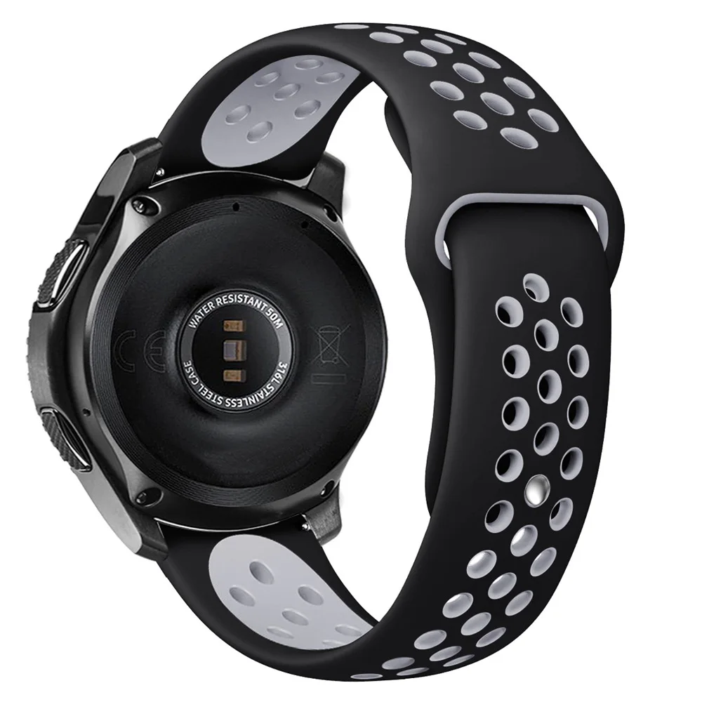 Какой ремешок для samsung Galaxy Watch 42 мм 46 мм Active 2 40 мм 44 мм мягкий силиконовый двухцветный браслет ремешок на запястье аксессуары - Цвет: black grey