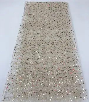 

Latest French Nigerian Lace Fabric High Quality gold Sequins African Laces Fabric for Wedding FR1115