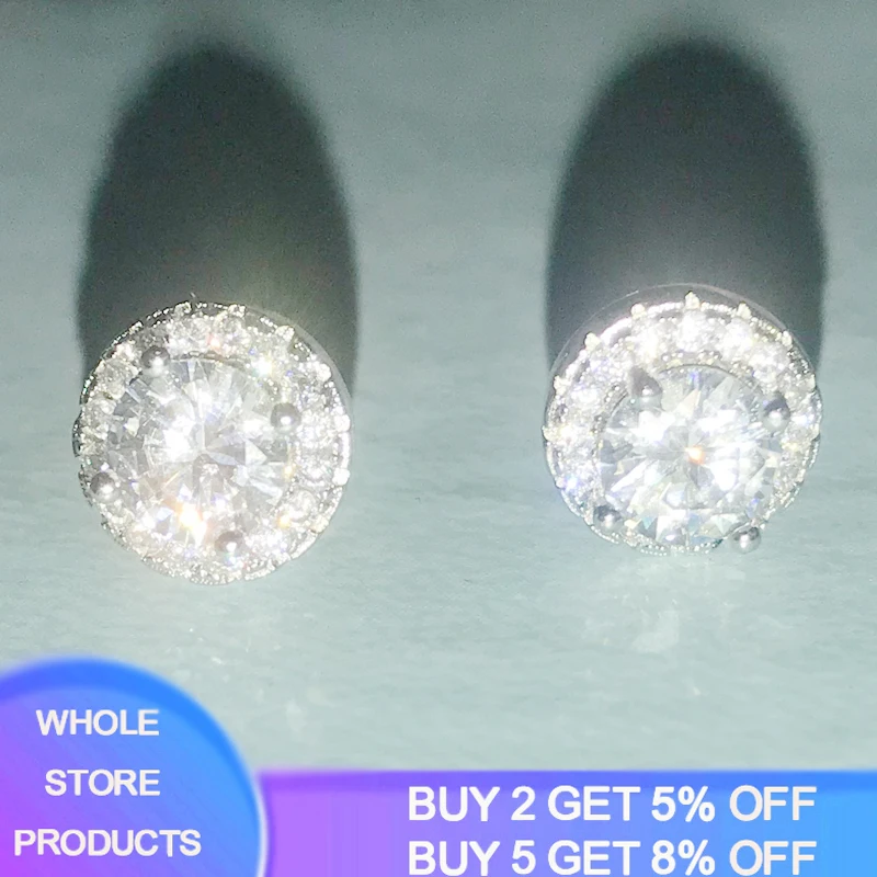 YANHUI 100% 925 Стерлинговое серебро круглый милый Bling CZ камень циркон серьги гвоздики
