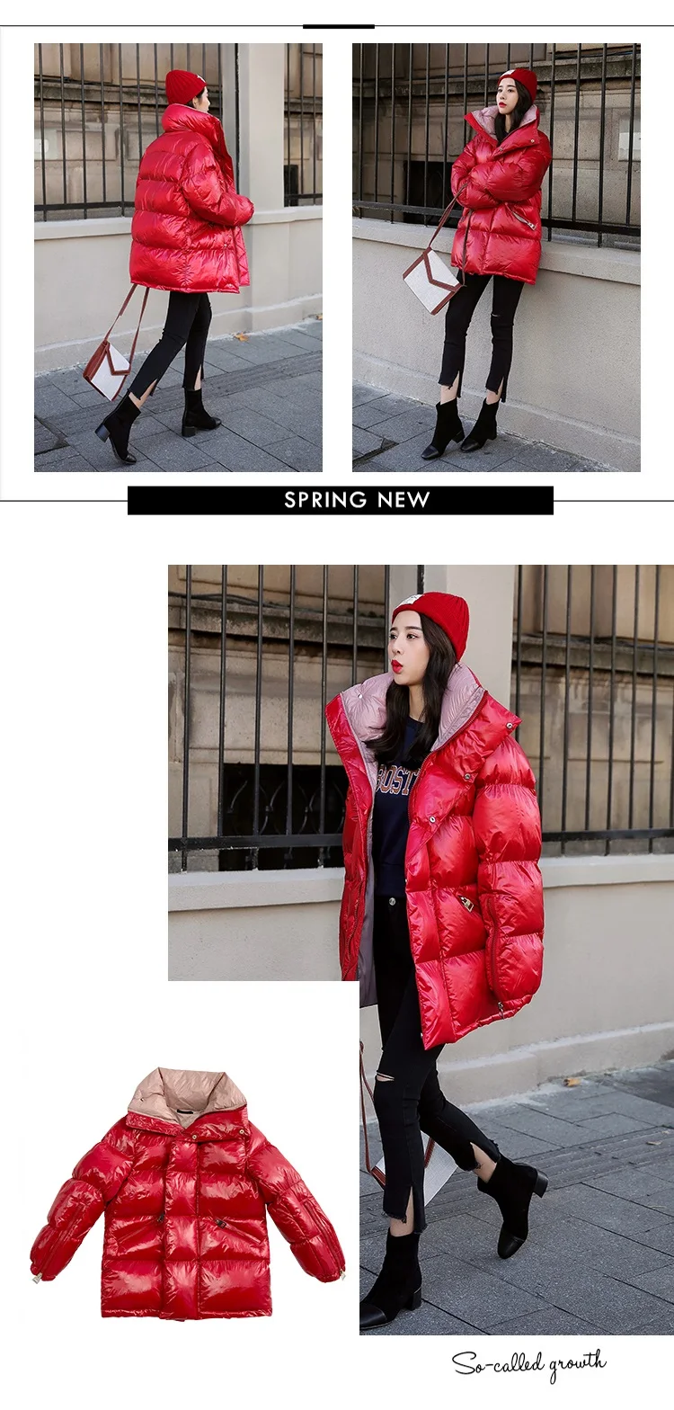 Зимняя Толстая теплая красная пуховая хлопковая парка, пальто для женщин, новинка, негабаритная Корейская Женская длинная хлопковая куртка, пальто для женщин