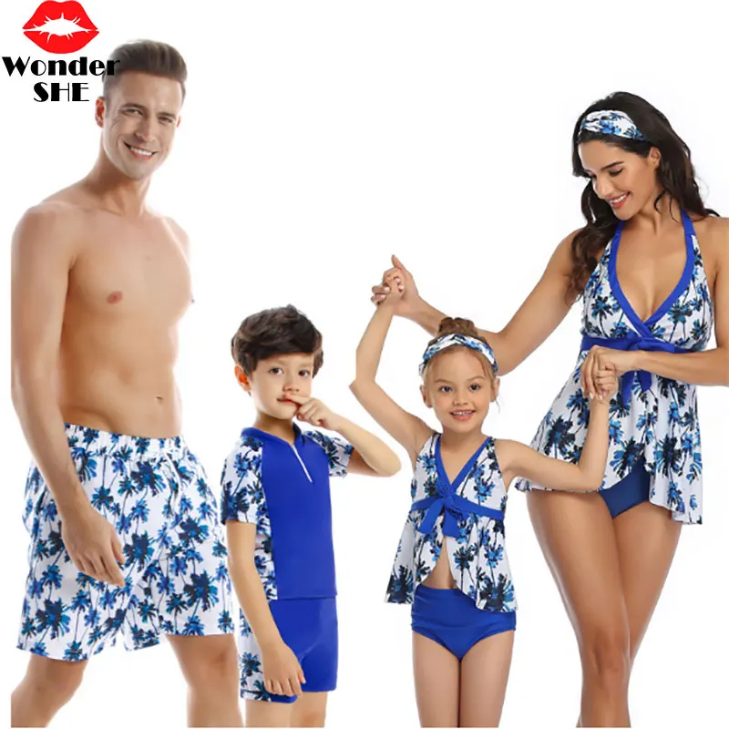 

Leaf Print family swimsuit mommy and me clothes mom father son mother and daughter bikini beach shorts couple matching swimwear