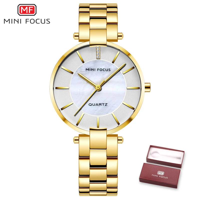 gold MINIFOCUS, женские часы, роскошный бренд, повседневные, модные, для девушек, кварцевые, женское платье, женские часы, Montre Femme, наручные часы - Цвет: gold