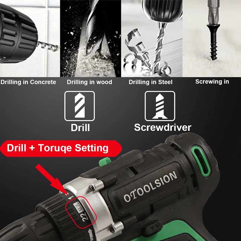 25V 1600rpm Electric Drill Cordless Drill Electric Tool Wood Cutters For A Drill Dual Speed EU Plug By Tool Bag For Home DIY (1)