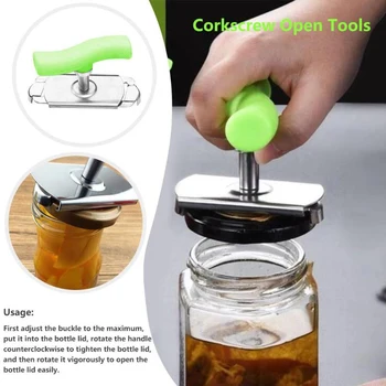 

Universal Glass Can Corkscrew Opener Manual Non-slip Twist Cap Bottle Launcher Opener Lid Screw Jam Jar Opener Kitchen Gadget