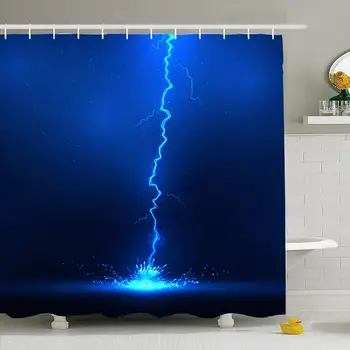 

Shower Curtain Set with Hooks 66x72 Abstract Lightning Electrical Energy Strike Sparks Strikes On Thunderbolt Dangerous Textures