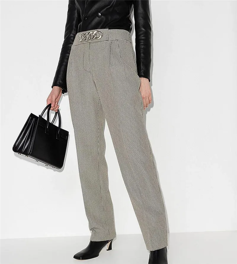 

Women Pants 2020 Autumn Winter New Style Chain Houndstooth Casual Pants