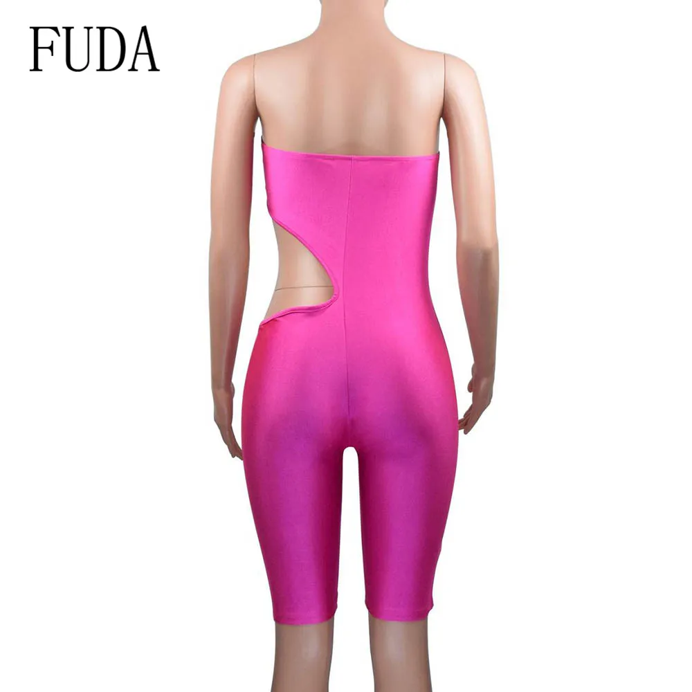 FUDA-апом, просвечивающее сексуальное платье без бретелек без рукавов Комбинезоны Для женщин с открытыми плечами облегающее Бандажное отверстие комбинезоны Для летних вечеринок комбинезоны