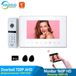 Tuya aplicativo móvel inteligente remoto wi fi sistema de vídeo porteiro inteligente telefone da porta vídeo 7 polegada completa 960p tela apoio senha desbloqueio