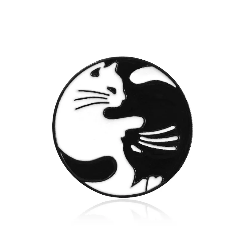 Женская эмалированная брошь Tai Chi черно-белая для обнимания кошек значок на сумку