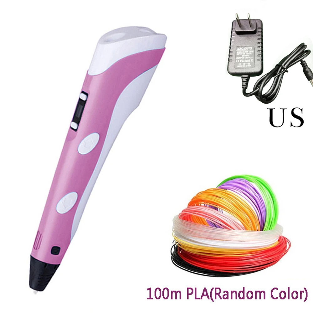 pink 100m US Креативная 3D Ручка с PLA нитями Нетоксичная ручка для рисования Регулируемая температура обучающая игрушка Дети подарки на день рождения - Цвет: pink 100m US