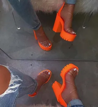 

Women's Sandals 2020 Summer Fashion High Heel Slippers Open Toe Transpar Zippered Waterproof Platform party Shoes Sandals #45