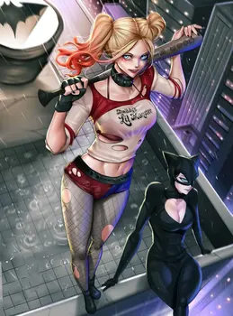 

JMINE Div 5D Harley Quinn Catwoman Full Diamond Painting cross stitch kits art High Quality Cartoon 3D paint by diamonds