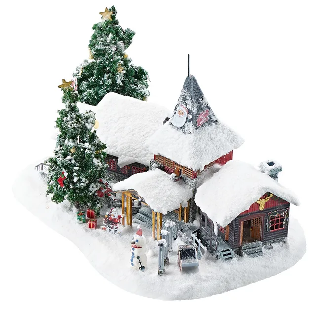 DIY 3D Metal Model Building Kit Christmas Village House with Santa Claus Dollhouse Miniature With Light Toys for Girls Gifts 1
