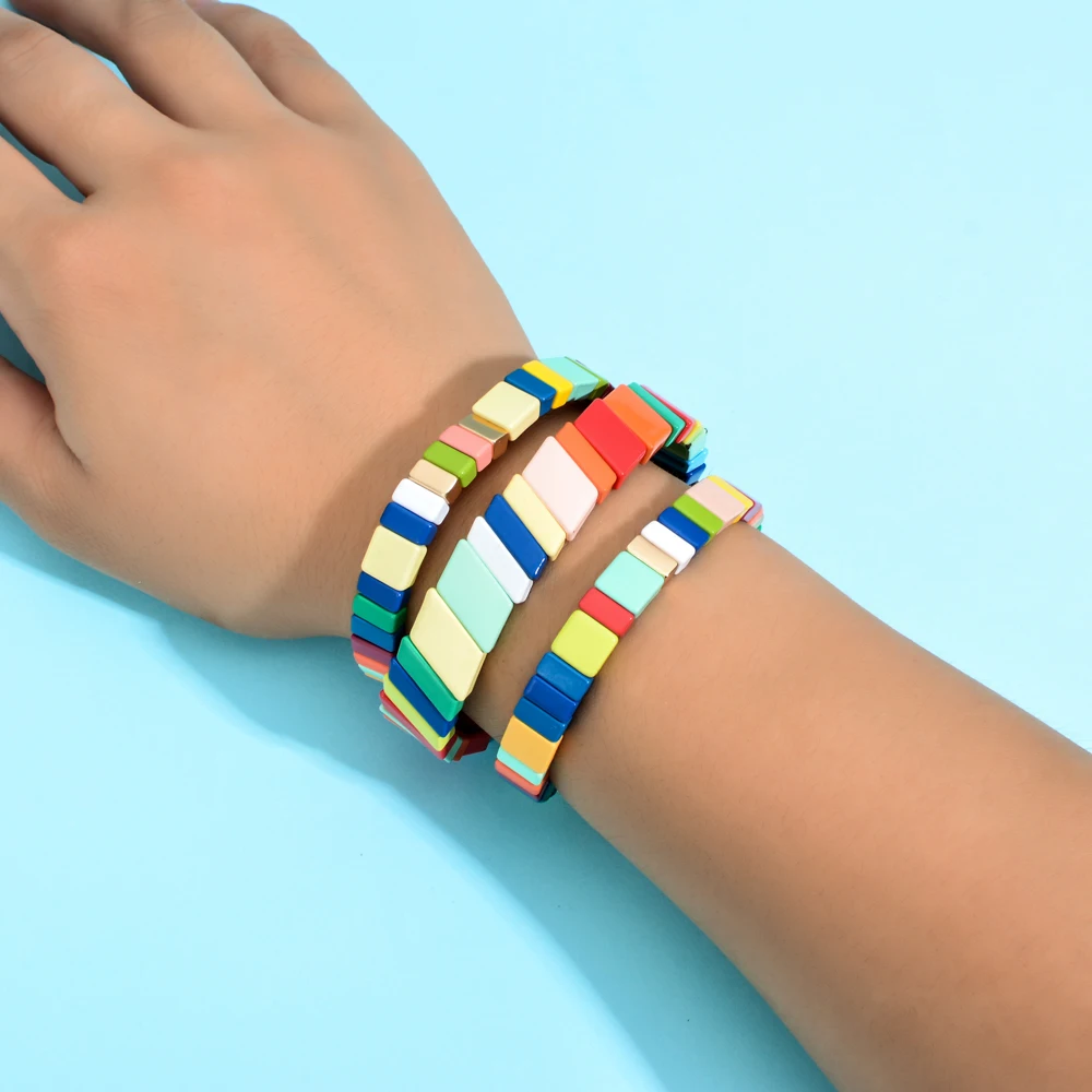 

3pc/Set Vintage Stackable Bohemian Bracelets For Women Metal Painted Colorful Rainbow Tennis Bracelet Pulseras Insta Fashion