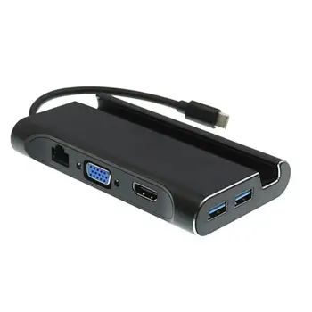 

Durable Type-C HUB Delicate Design Portable 7 in 1 Type-C HUB 4K HDMI VGA RJ45 3 USB 3.0 Adapter for Laptop Phone