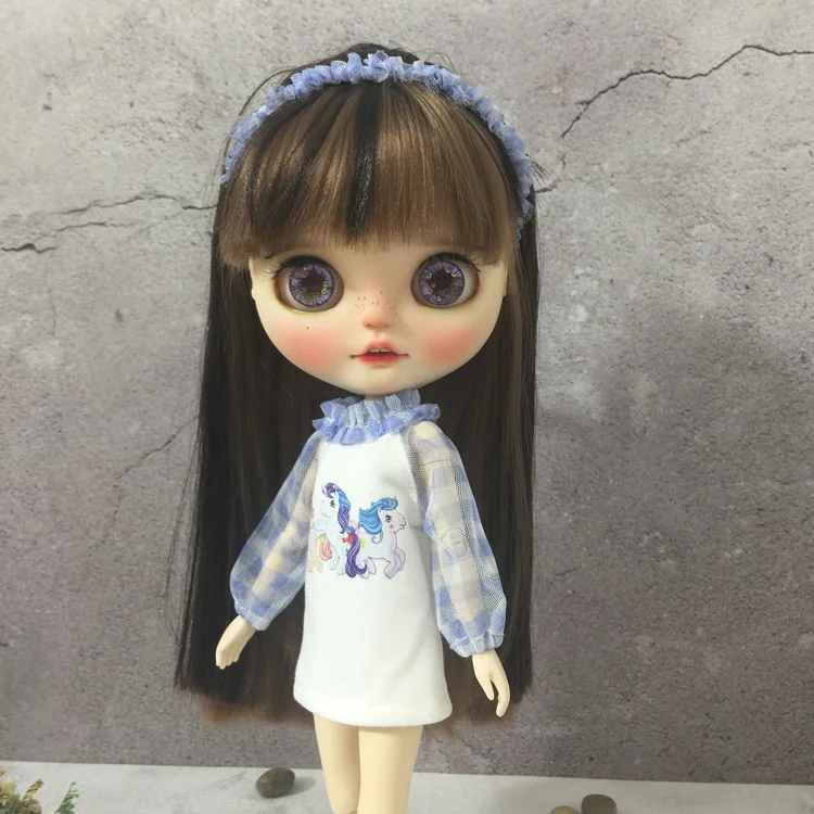 T02-X619 одежда Blyth Doll 1/6 куклы OB24 аксессуары azone одежда ручной работы клетчатая строчка мультфильм длинная футболка 1 шт