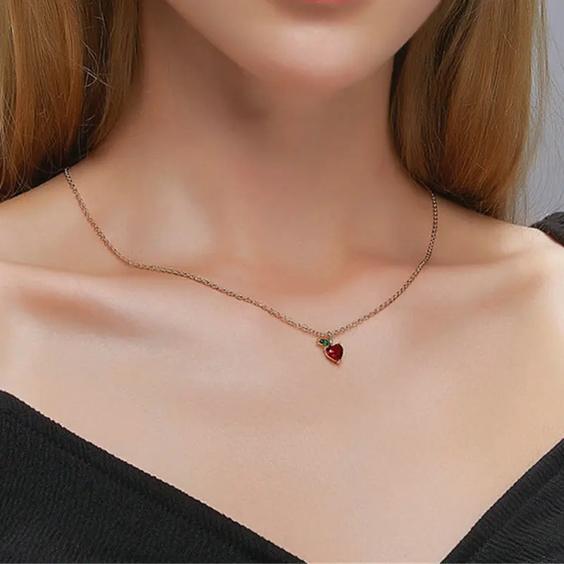 Ожерелье с красными яблоками для женщин красивая летняя цепочка девушек простые