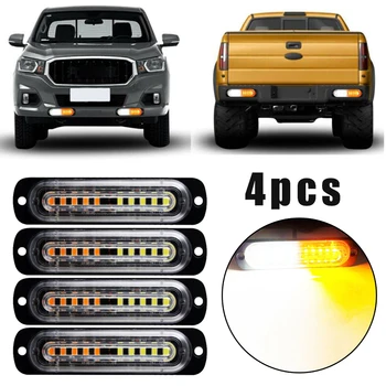

4pcs 10LED White Amber Strobe Light Urgent Hazard Flashing Warning Beacon Lamp Car Strobe Flash Lights Protection Pads