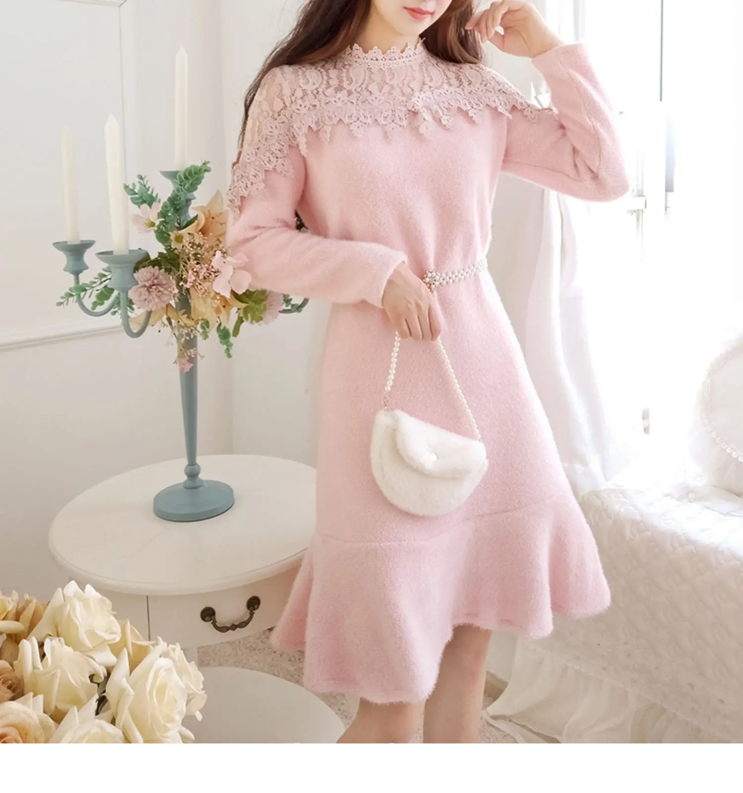 YUZACDWX Vestidos Verano Mujer осень и зима новое длинное кружевное модное женское плюшевое приталенное платье